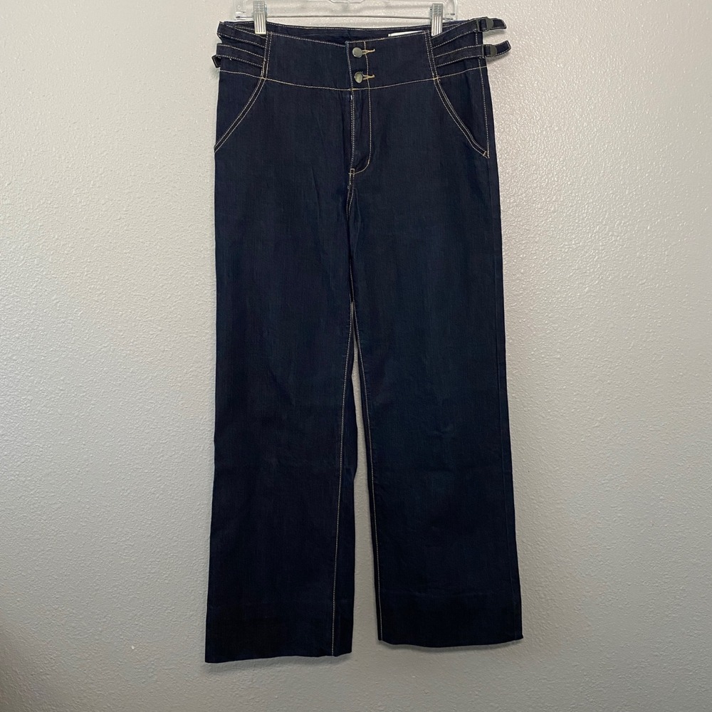 BCBGirls Vintage Dark Wash High Rise Wide Leg Jeans Size 29 Side Buckle Y2K